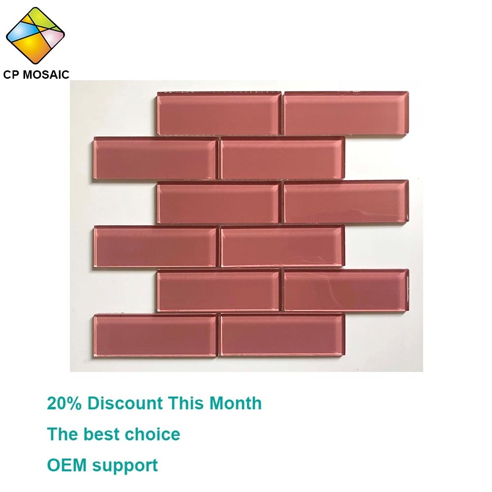 2019 hot sale pink glass mosaic wall backsplash tile for sale