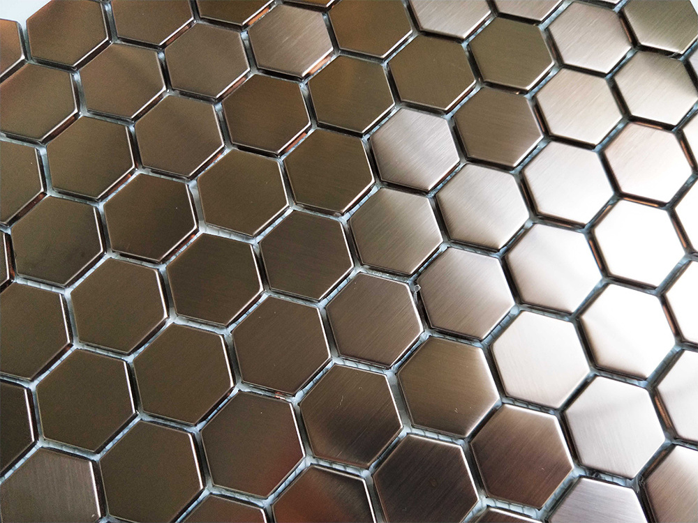 China Wholesale Premium Hexagon Brushed Bronze Copper Stainless Steel Mosaic Tile Backsplash