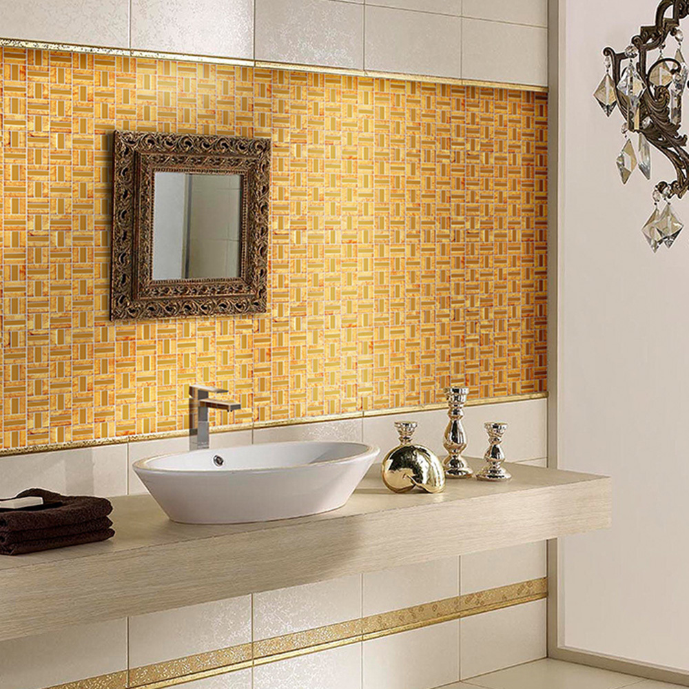 Gold Foil Luxury Glass Mosaic Wall Decoration Bathroom Mixed Brushed Stainless Steel Mosaic of China Tile