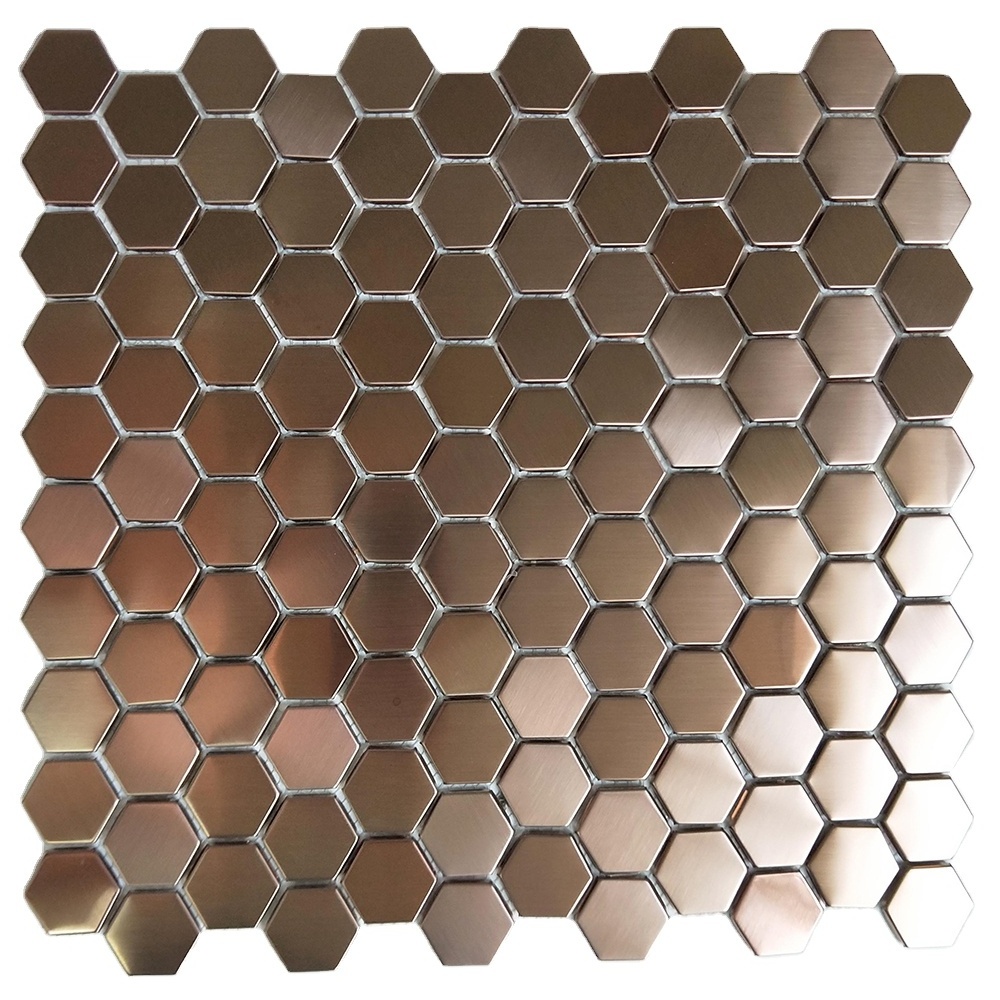 China Wholesale Premium Hexagon Brushed Bronze Copper Stainless Steel Mosaic Tile Backsplash