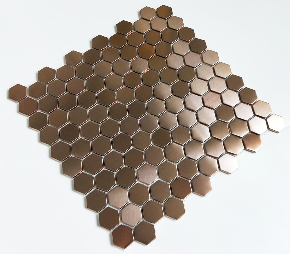 China Wholesale Premium Hexagon Brushed Bronze Copper Stainless Steel Mosaic Tile Backsplash