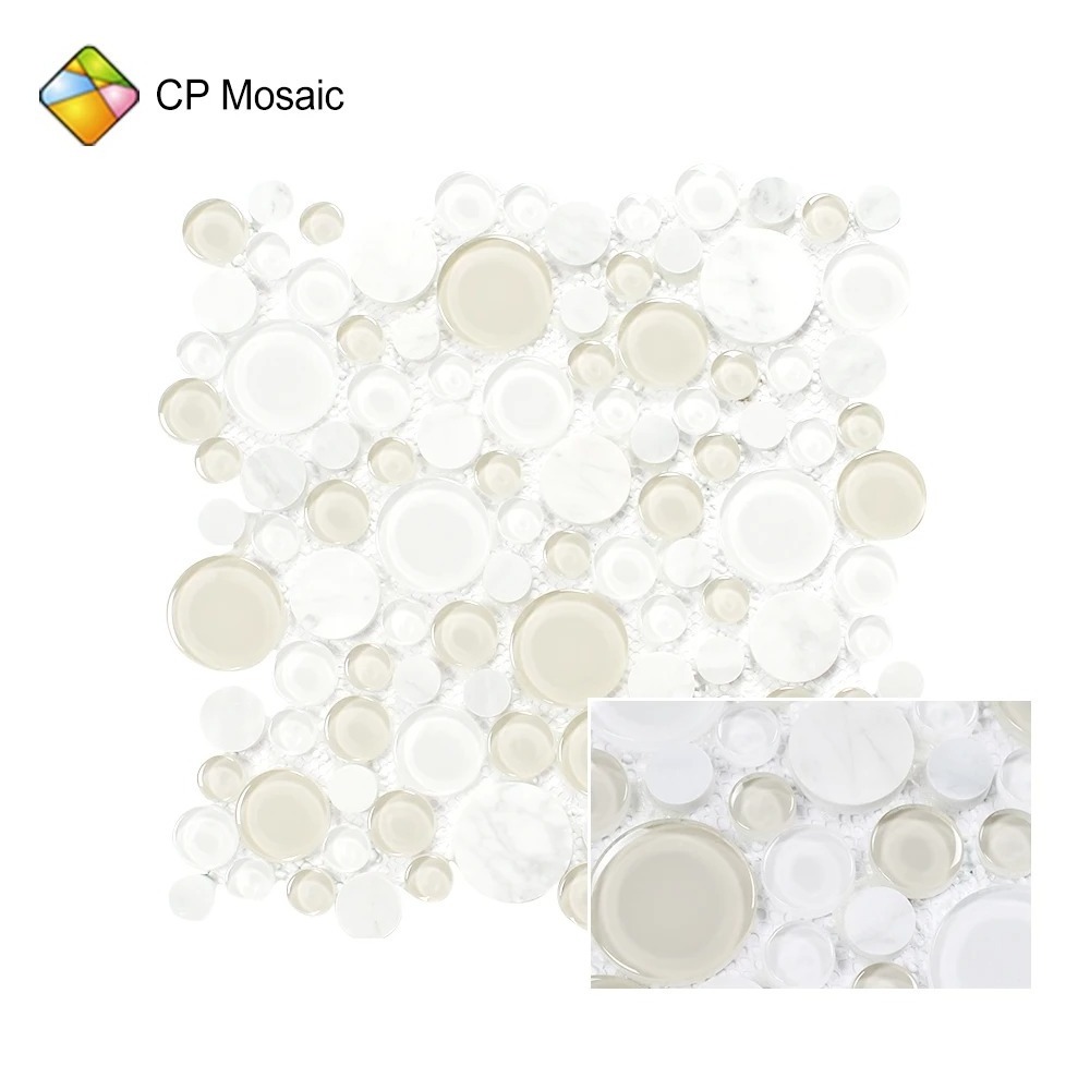 Acrylic Unique Elegant Water Proof 3D Pebble Glass Mix Stone Penny Round Mosaic Grid Tiles For Crafts from Foshan Factory