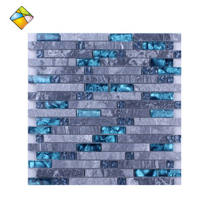 China Alibabaa Hot Sale Grey Stone Blue Glass Crystal Backsplash Wall Mosaic Tiles