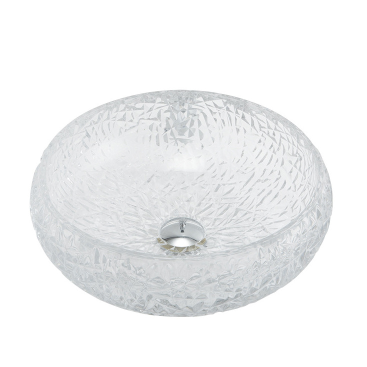 Modern Design Bathroom Wash Hand Sink Thick Glass Transparent Round Shape Wash Basin