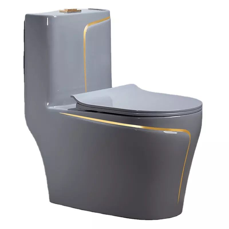 Fashion Design Ceramic Grey One Piece Toilet Powerful Flush Floor Mounted wc Color Toilet