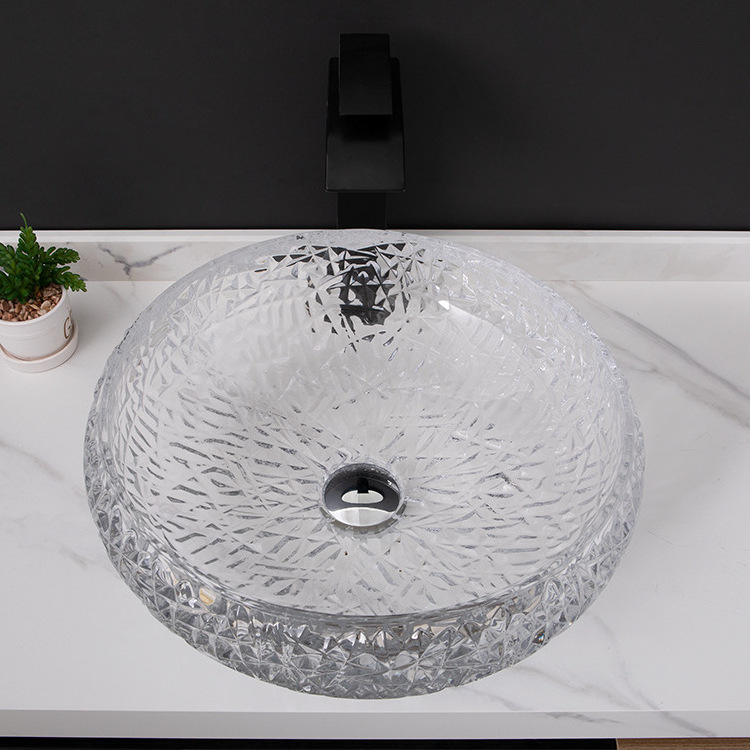 Modern Design Bathroom Wash Hand Sink Thick Glass Transparent Round Shape Wash Basin