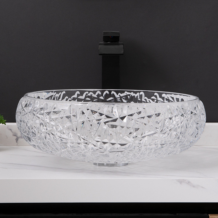 Modern Design Bathroom Wash Hand Sink Thick Glass Transparent Round Shape Wash Basin