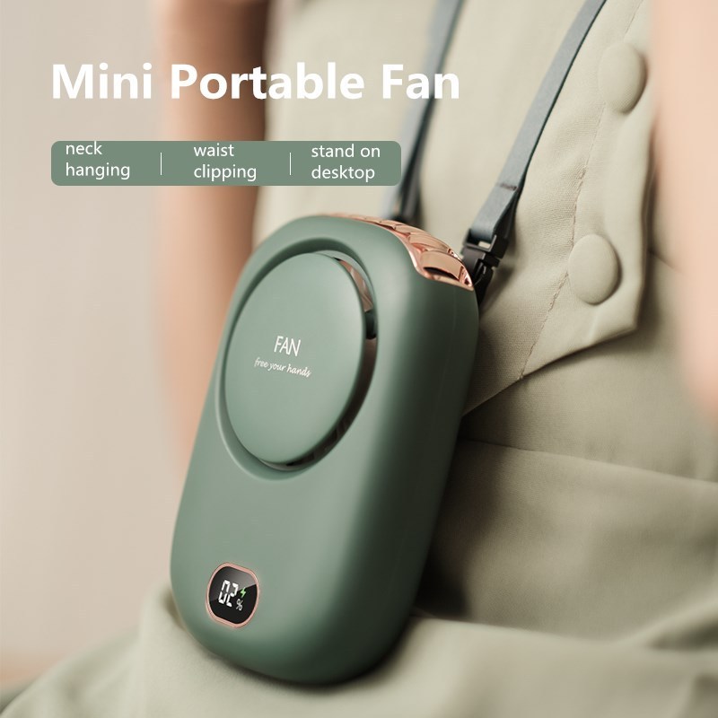 Mini Portable Handheld Desktop Hung Waist Rechargeable Mute Bladeless Hanging Neck Fan  Adjustable Display Cooling Fan Outdoor