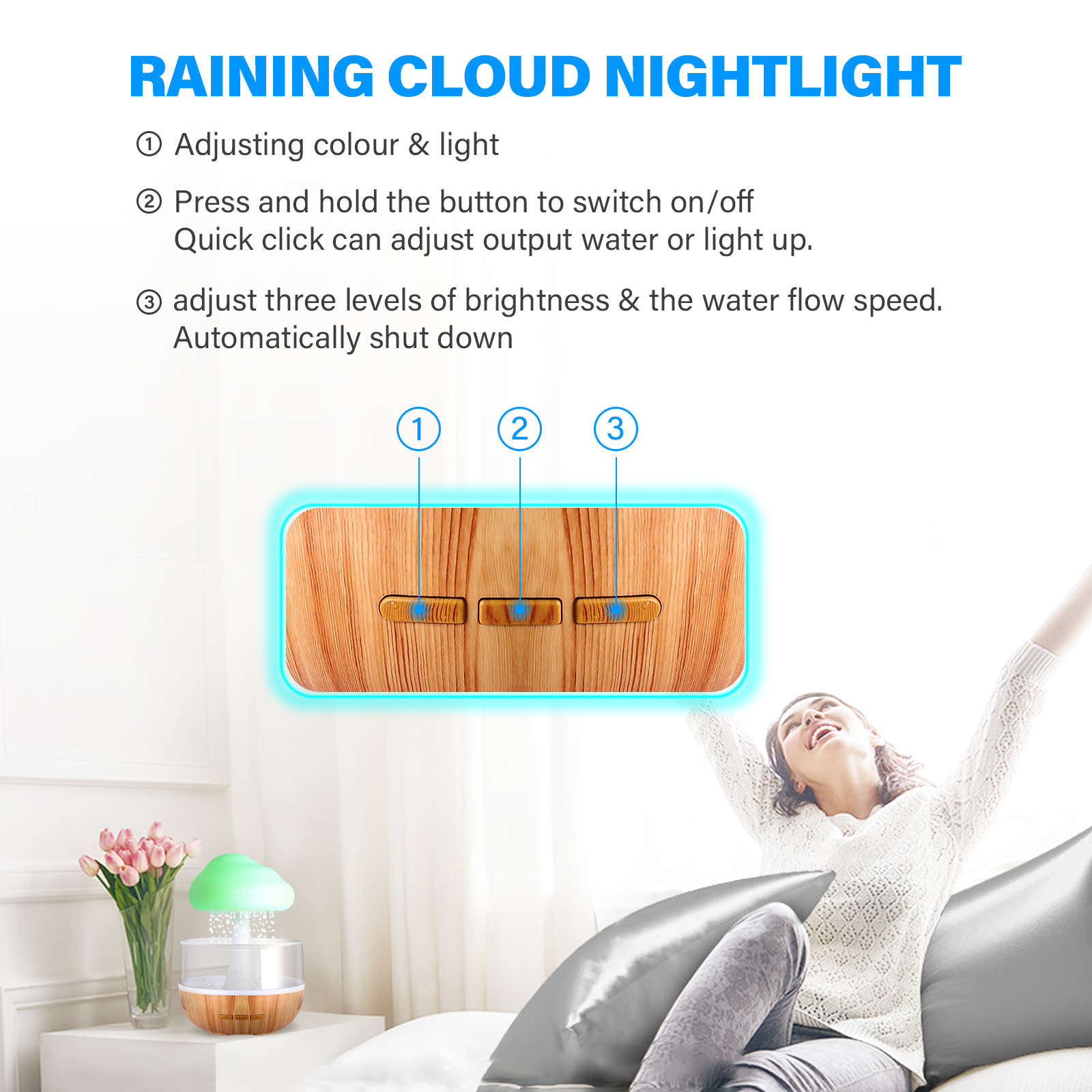 Raining Cloud Night Light Aromatherapy Essential Oil Diffuser Desk Micro Fountain Humidifier Bedside Sleeping Relaxing Mood