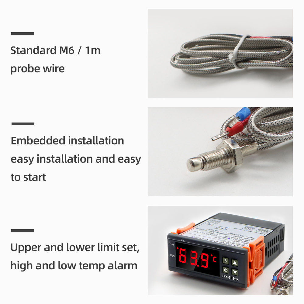 ZFX-7016K Intelligent High Temperature Controller with Sensor Digital Thermostat Regulator 999 Degree Burner Oven Control Switch