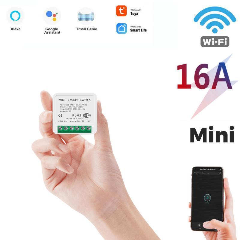 Mini Smart Switch Led Light Smart Life Push Module Support 2 Way Voice Relay Timer Work with Google Home Alexa 16A Tuya Switch