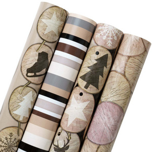 Holiday Wood Slices Print Gift Wrapping Paper 4 Rolls Set Gift Packing Paper Logo Printed Cheap Party New Festival Wrapping Roll