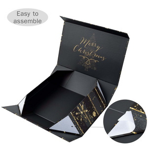 In Stock Low Moq Black Rigid Folding Magnetic Gift Box For Gift Pack   Custom Logo Premium Luxury Cardboard Paper Gift Wig