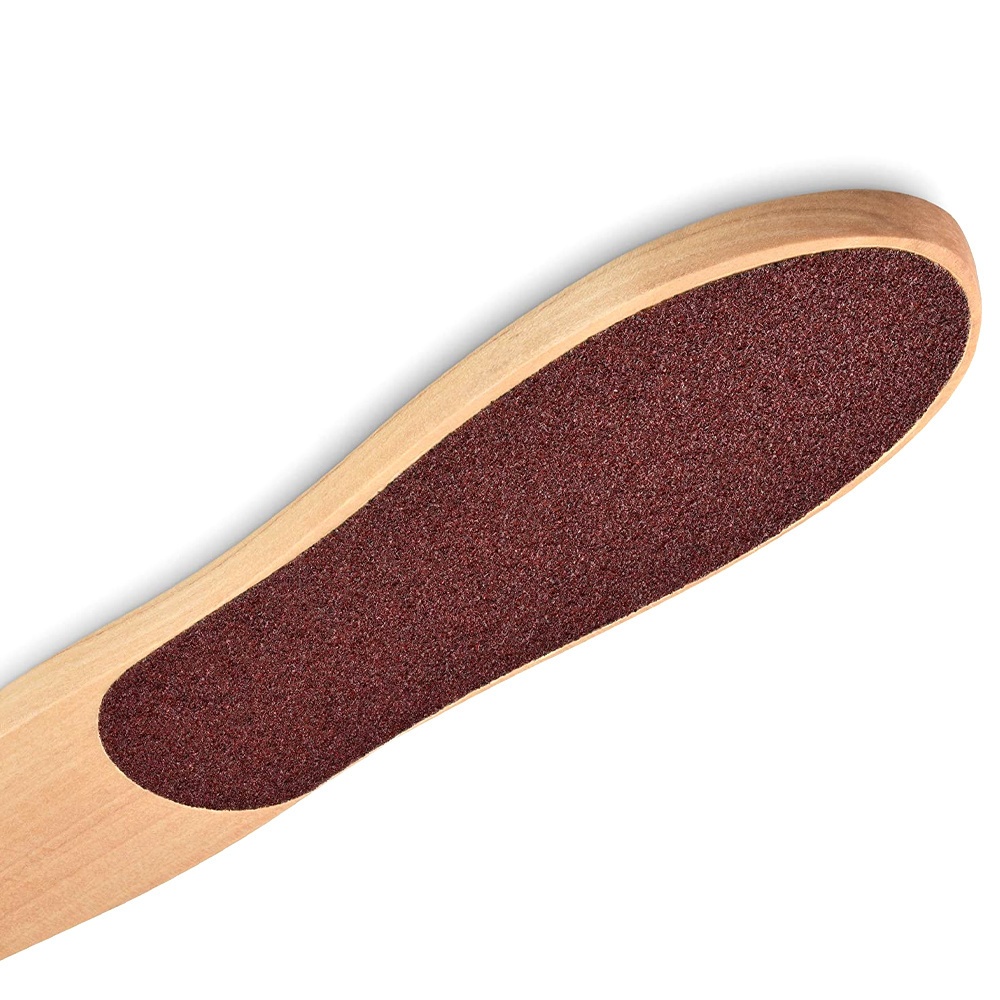 Factory Wholesale Small Handle Wooden Foot Rasp Callus Remover Double Sided Sandpaper Pedicure Tool Feet Clean Scrubber