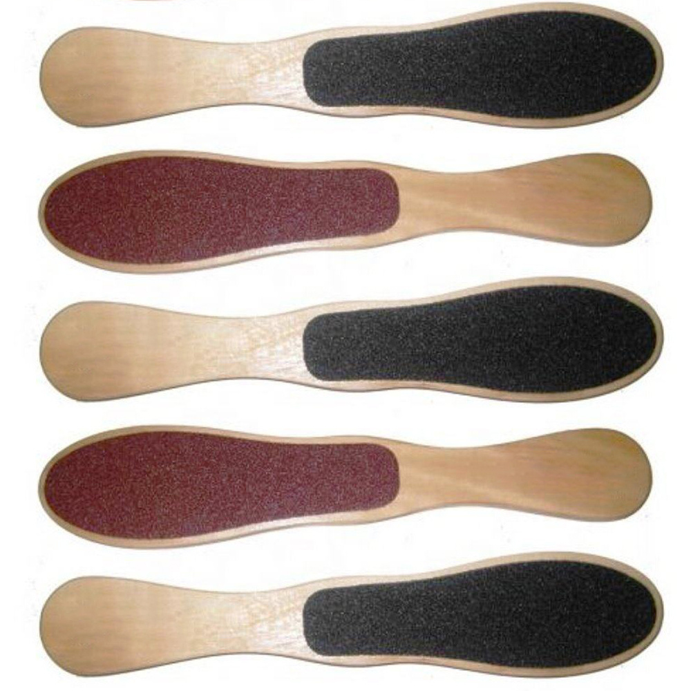 Factory Wholesale Small Handle Wooden Foot Rasp Callus Remover Double Sided Sandpaper Pedicure Tool Feet Clean Scrubber