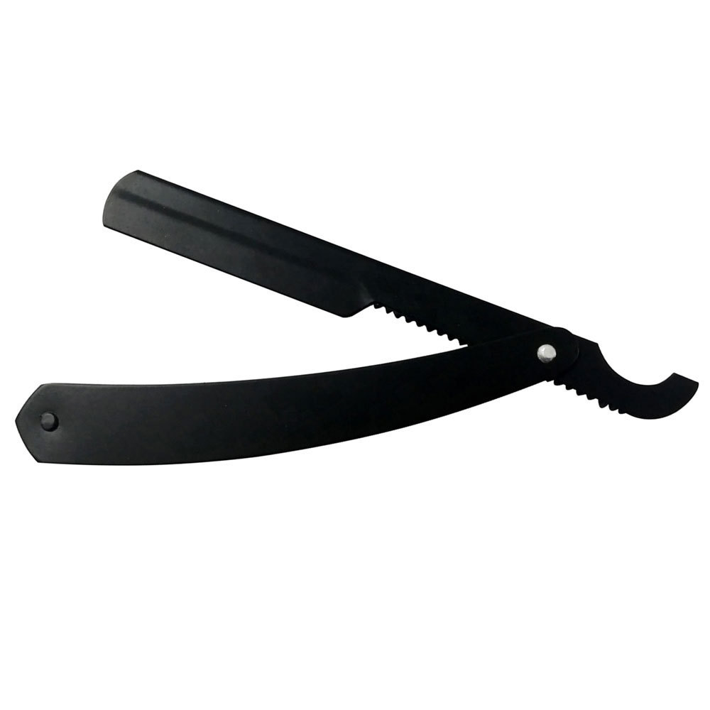 Matte Black Powder Coated Stainless Steel Barber Razor Holder Turkish Blade Razor Straight Edge Barber Foldable Knife Razor