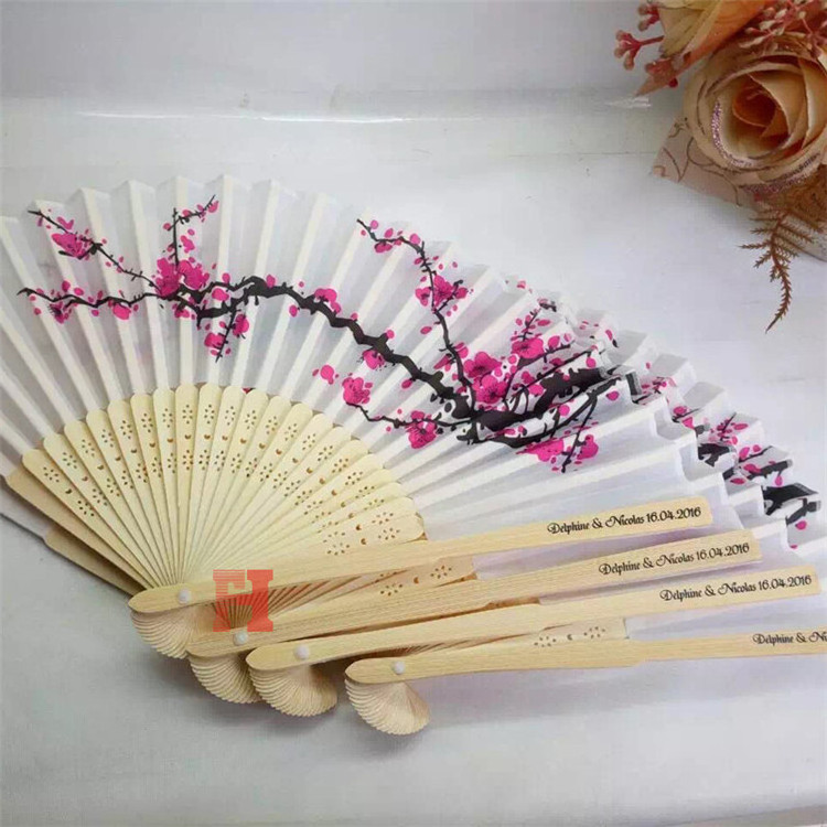 Handmade Decorative Flower Printed Wedding Souvenir Chinese Folding Silk Hand Fan