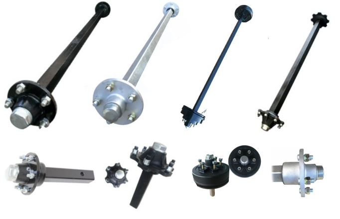 Wheel axle kits for atv trailer stub axle and hub