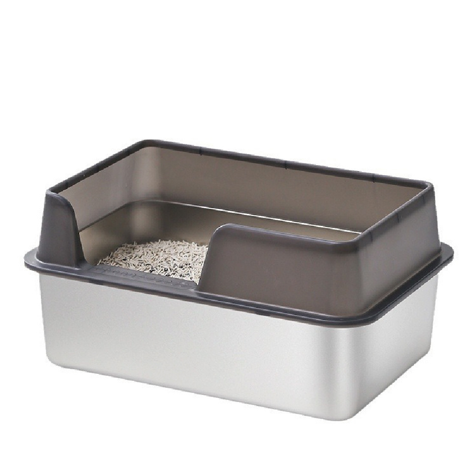 Stainless Steel Semi Enclosed Cat Litter basin Litter Box for Big Cats Easy Cleaning Litter box