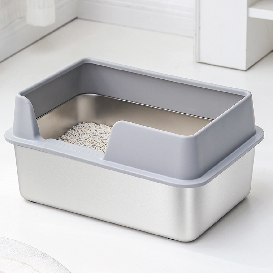 Stainless Steel Semi Enclosed Cat Litter basin Litter Box for Big Cats Easy Cleaning Litter box