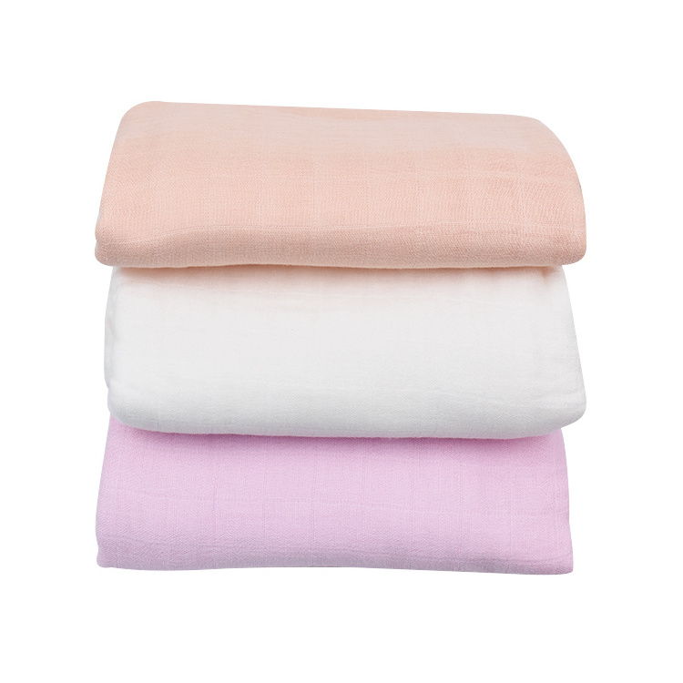 Wholesale 100% Cotton Muslin Blanket 120*120cm Plain Color Knitted Bamboo Cotton Baby Muslin Swaddle Blanket for Newborn