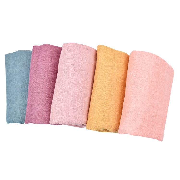 Wholesale 100% Cotton Muslin Blanket 120*120cm Plain Color Knitted Bamboo Cotton Baby Muslin Swaddle Blanket for Newborn