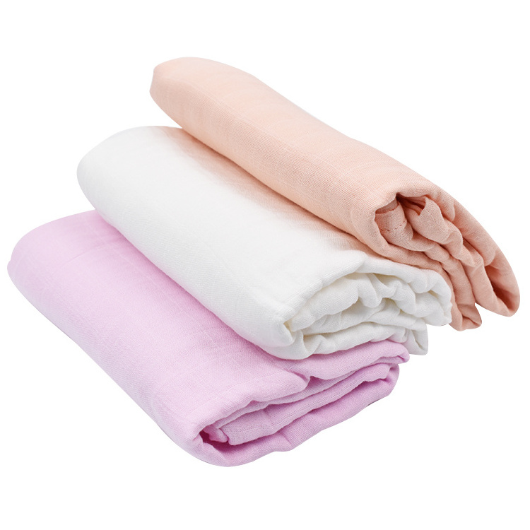 Wholesale 100% Cotton Muslin Blanket 120*120cm Plain Color Knitted Bamboo Cotton Baby Muslin Swaddle Blanket for Newborn