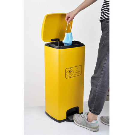 430 Stainless Steel Heavy Duty Dustbin Touchless Trash Can Yellow Hospital Medical Biohazard Waste Bin