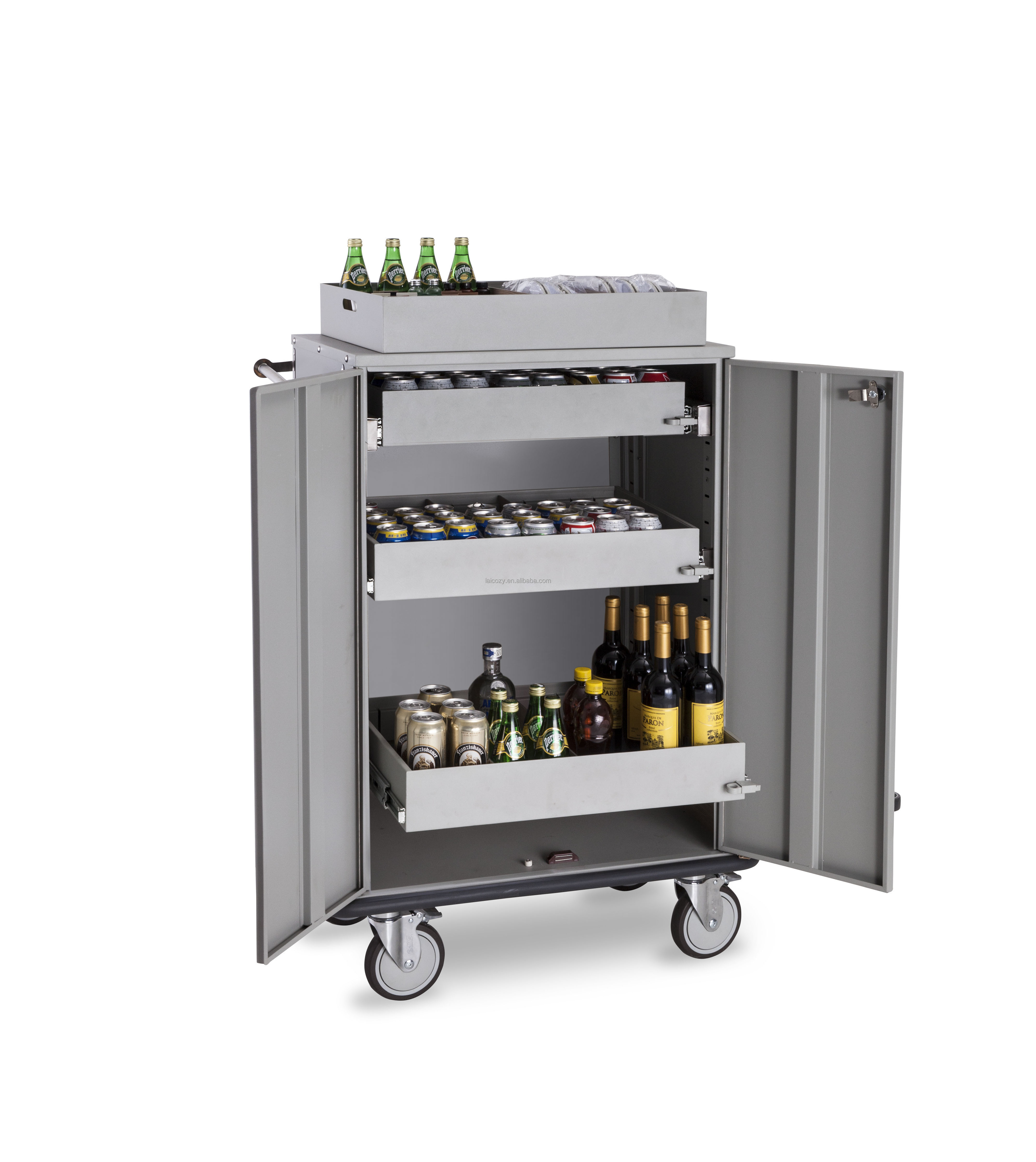 High Quality 5 Star Hotel Steel Beverage Restock Cart Housekeeping Multi-function Trolley