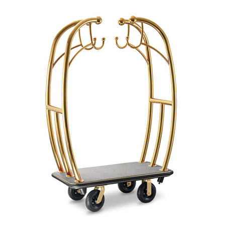 High quality hotel luggage carrier cart/gold luggage trolley with grey carpet/ Bellman hotel trolley