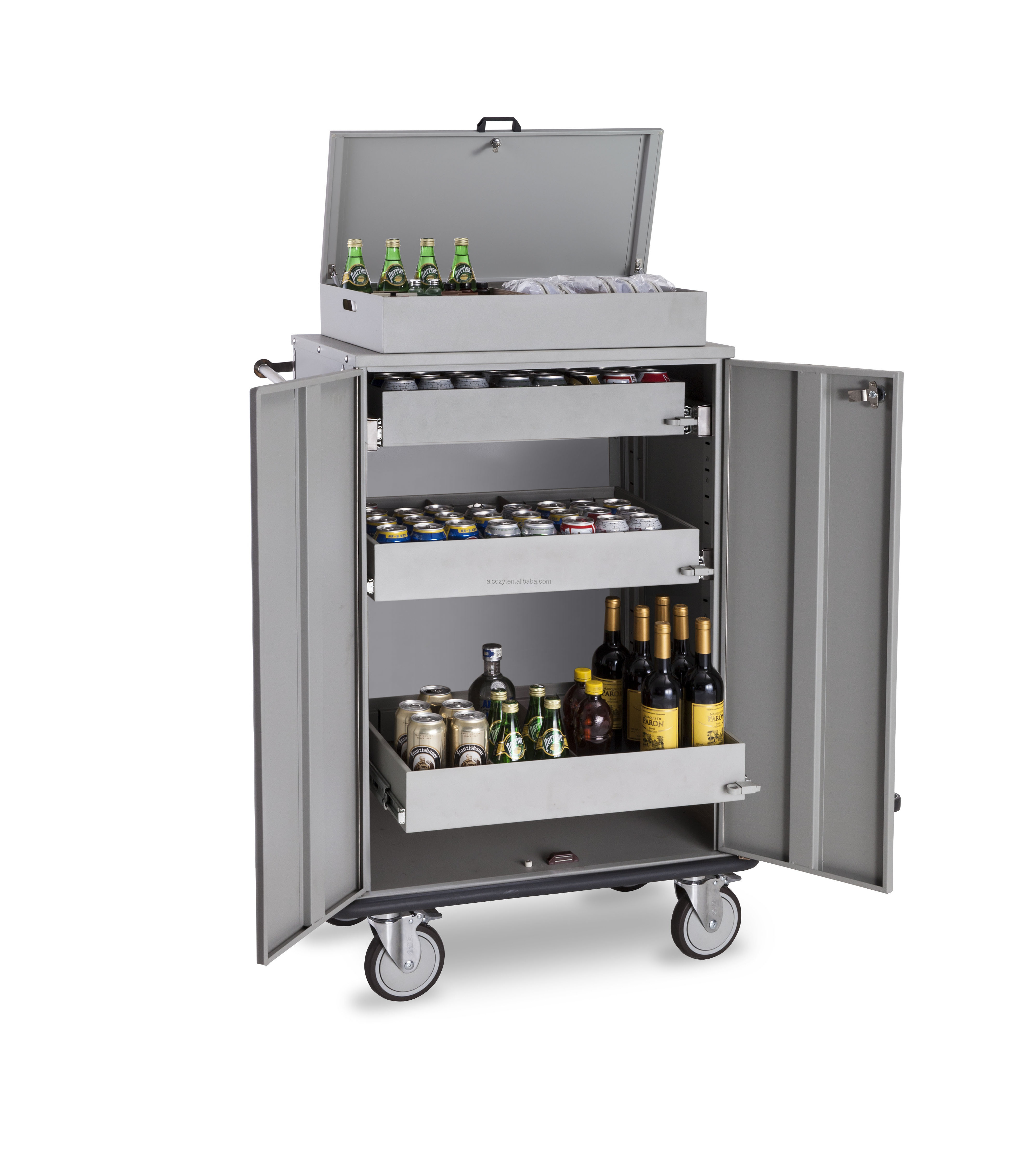 High Quality 5 Star Hotel Steel Beverage Restock Cart Housekeeping Multi-function Trolley