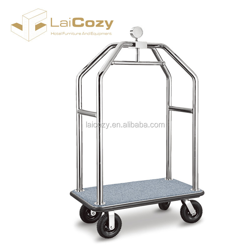 LAICOZY Hotel Stainless Steel Baggage Trolley Lobby Luggage Carrier