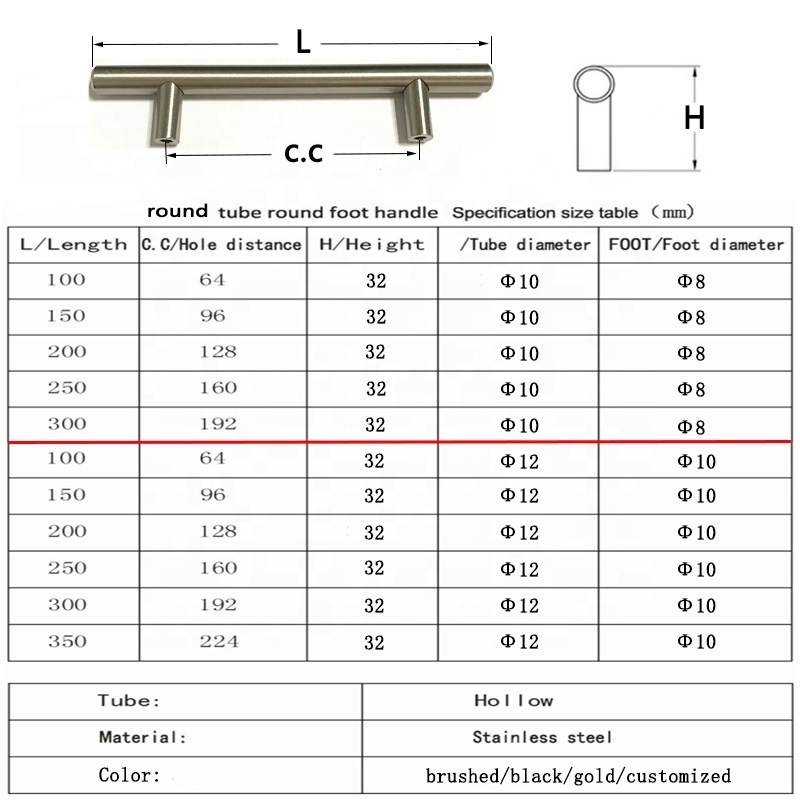 Bathroom Kitchen  Cabinet Handles Pull Knob  Cylindrical Stainless Steel Hollow Tubular Handle