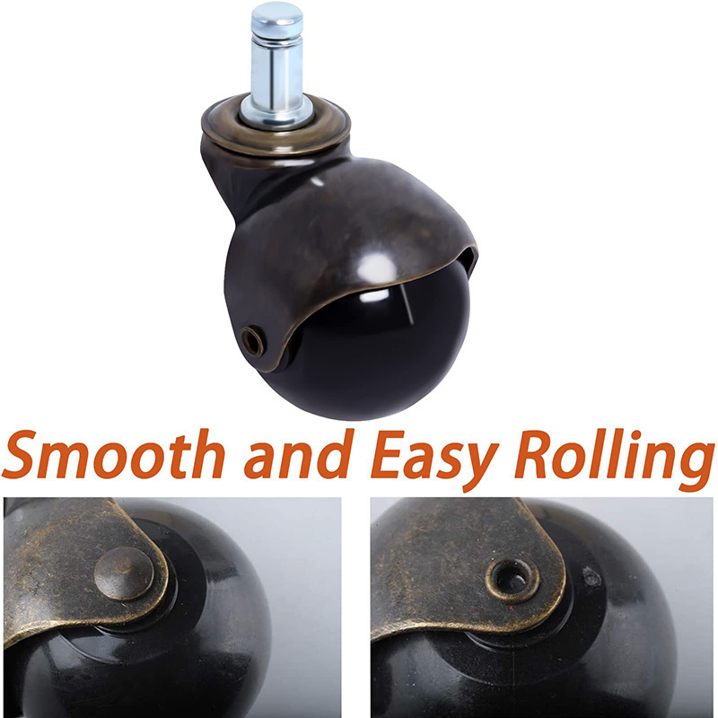 Vintage Rolling Casters Antique Stem Socket Ball Caster Wheels Replacement for Office Chair Sofa Cabinet