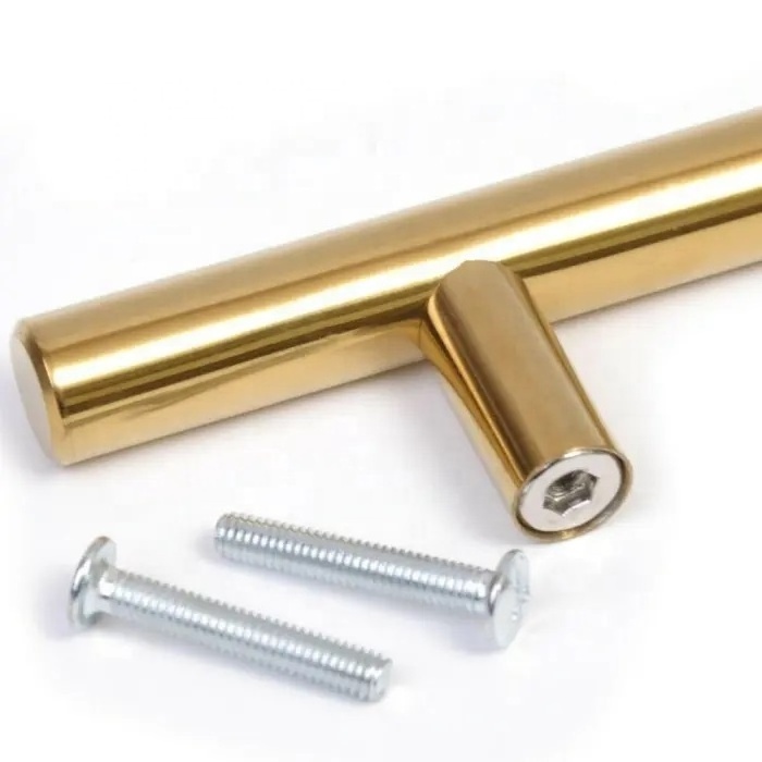 Gold Plated 12 mm width 96 mm hole distance Stainless Steel Hollow drawer handle cabinet pull