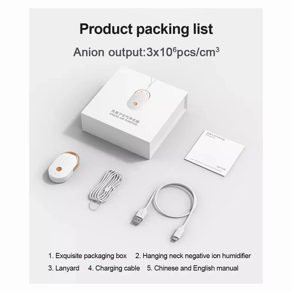 OEM USB Anion Oxygen Bar Auto Odor Eliminator Necklace Air Cleaner negative ion wearable Air Purifier outdoor portable