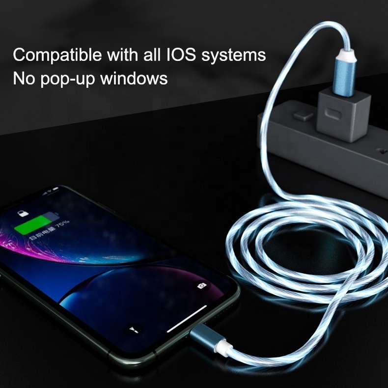 Flowing Light LED Charging Cable Micro USB Type C Cable Cool Streamer Phone Charger Cable For iPhone