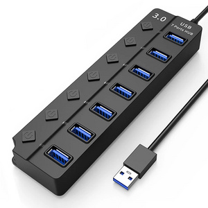 High quality USB HUB 3.0 External 7 Port USB Splitter Usb 30 7 Port Hub With LED Indicator For PC Laptop Mac Notebook Desktop