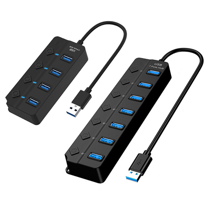 High quality USB HUB 3.0 External 7 Port USB Splitter Usb 30 7 Port Hub With LED Indicator For PC Laptop Mac Notebook Desktop