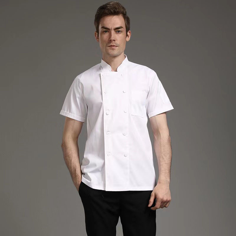 Modern Unisex Chef Jackets Custom Logo Short Sleeve White Chef Coats