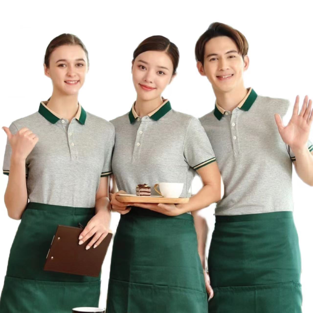 Solid Color Polo T Shirts Restaurant Bar Waiter Uniforms Wholesale