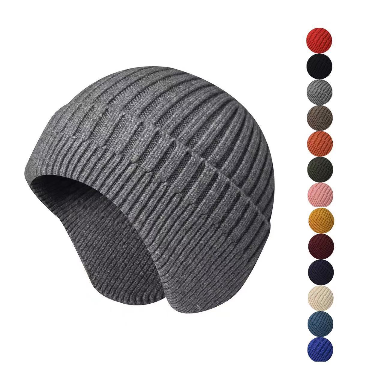 Outdoor Winter Beanie Hats Plain Color Unisex Knitting Skull Caps Hat With Ear Flaps