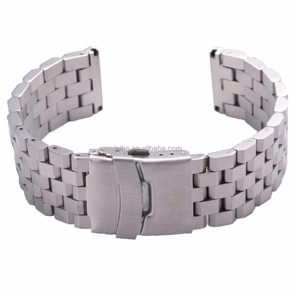 LAIHE Black &Silver 20mm 22mm 24mm High Quality 5 Engineer Link Stainless Steel Locking Watchband Watch Strap