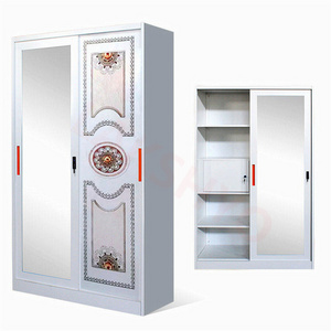 LAKSHYO Wardrobe Closet with Mirror Wardrobe Lemari Sliding Door Metal Multi-functional Indian Home Furniture Bedroom Furniture