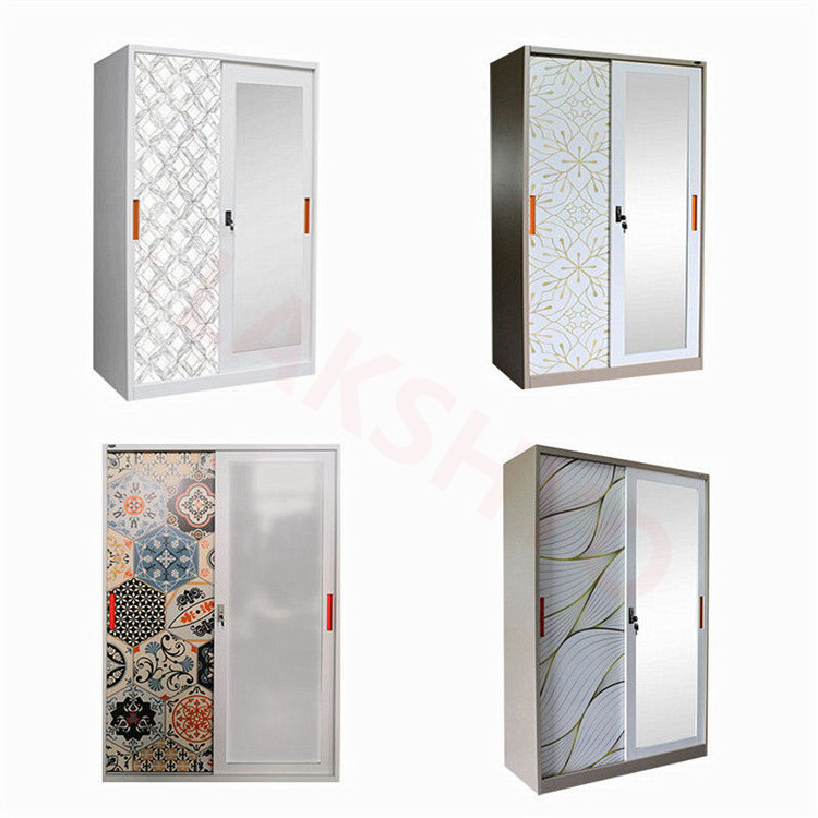 LAKSHYO Wardrobe Closet with Mirror Wardrobe Lemari Sliding Door Metal Multi-functional Indian Home Furniture Bedroom Furniture