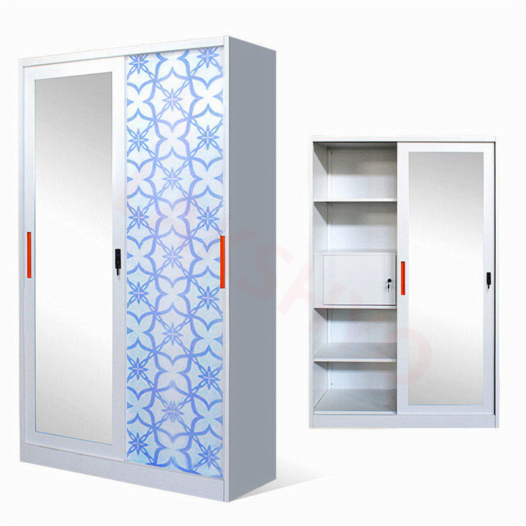 LAKSHYO Wardrobe Closet with Mirror Wardrobe Lemari Sliding Door Metal Multi-functional Indian Home Furniture Bedroom Furniture