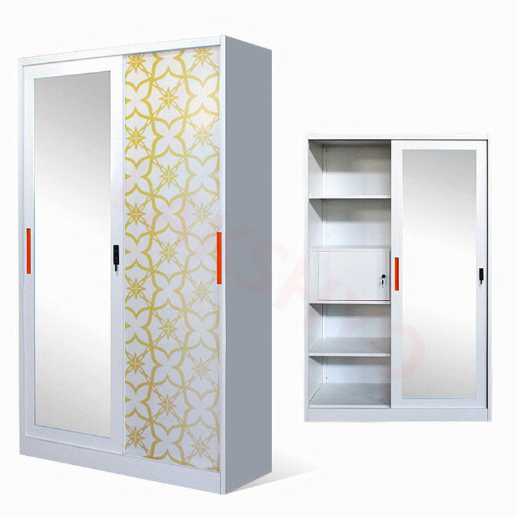 LAKSHYO Wardrobe Closet with Mirror Wardrobe Lemari Sliding Door Metal Multi-functional Indian Home Furniture Bedroom Furniture