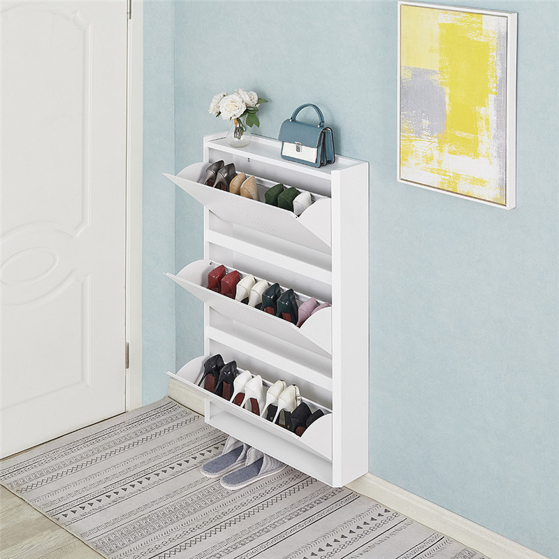 LAKSHYO Living Room Furniture 3 Tier Metal Shoe Storage Organizer Stand Rotating Pull Out Shoe Cabinet Rack Bedroom Furniture