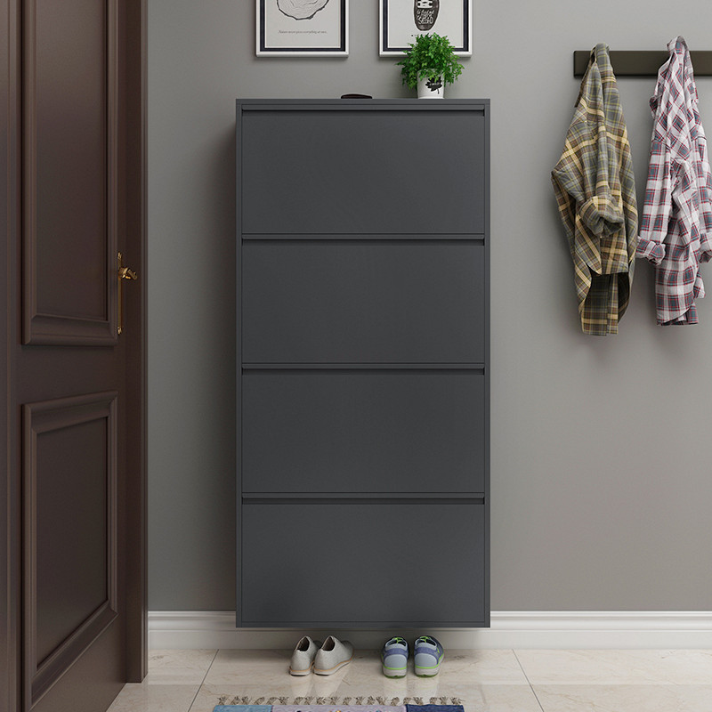 LAKSHYO Shoe Cabinet Storage Shoe Rack Hot Sale Living Room Furniture Steel Cabinet Metal for Sale 4 Layers Black Modern