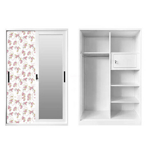 LAKSHYO Wardrobe Factory Price Steel Almirah Metal Cabinet Closet Wardrobe Sliding Door Metal with Mirror Steel Armoire Bedroom